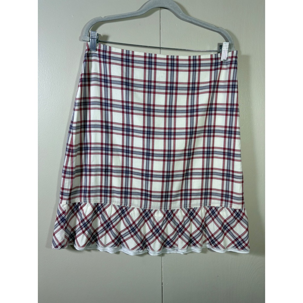 Tommy Hilfiger Plaid Ruffle Hem A-Line Skirt Size 10 Preppy Y2K Gilmore Girls